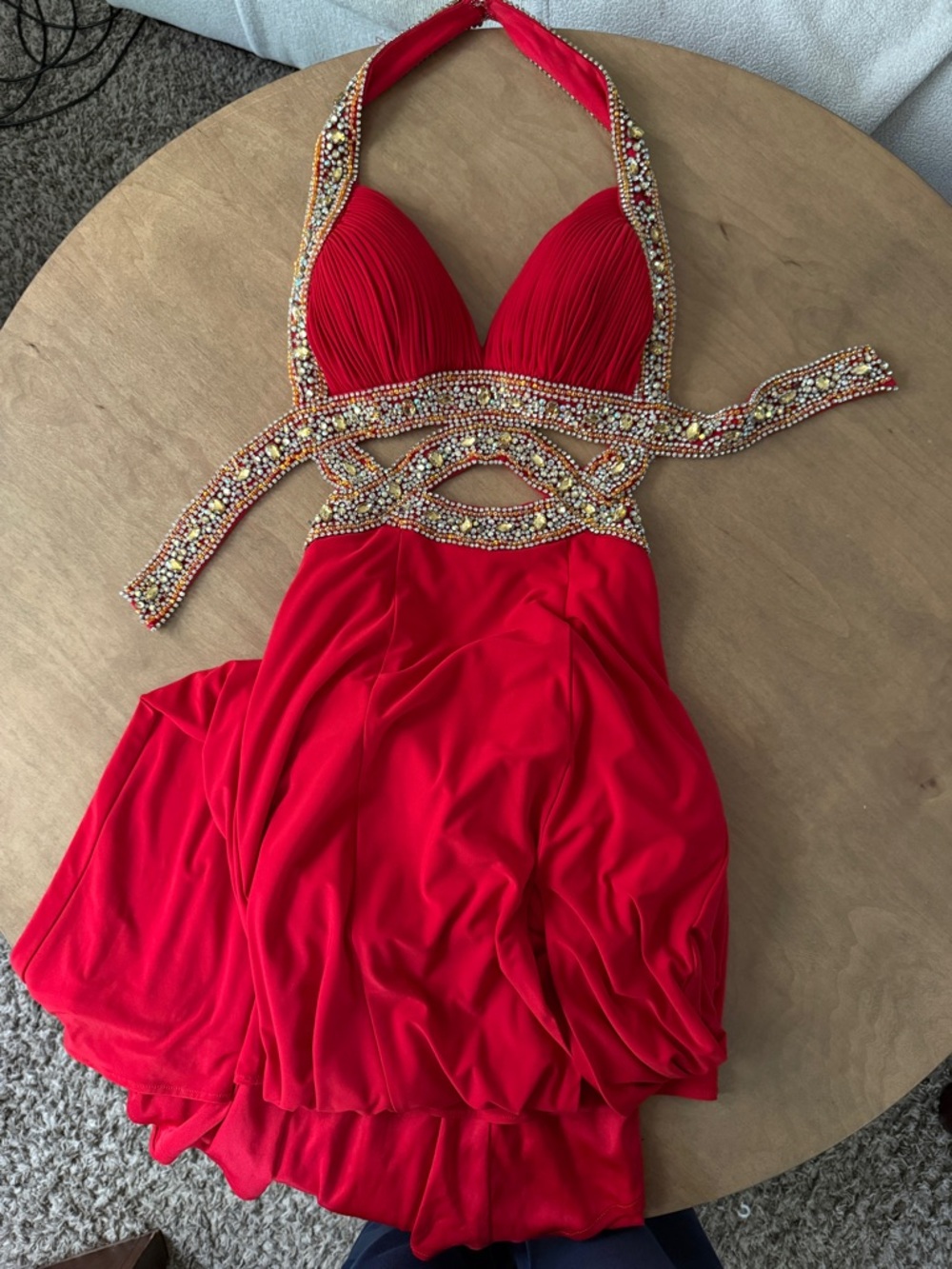 Tiffany Designs NWT Red Jewel-Embellished Halter Evening/Prom Dress